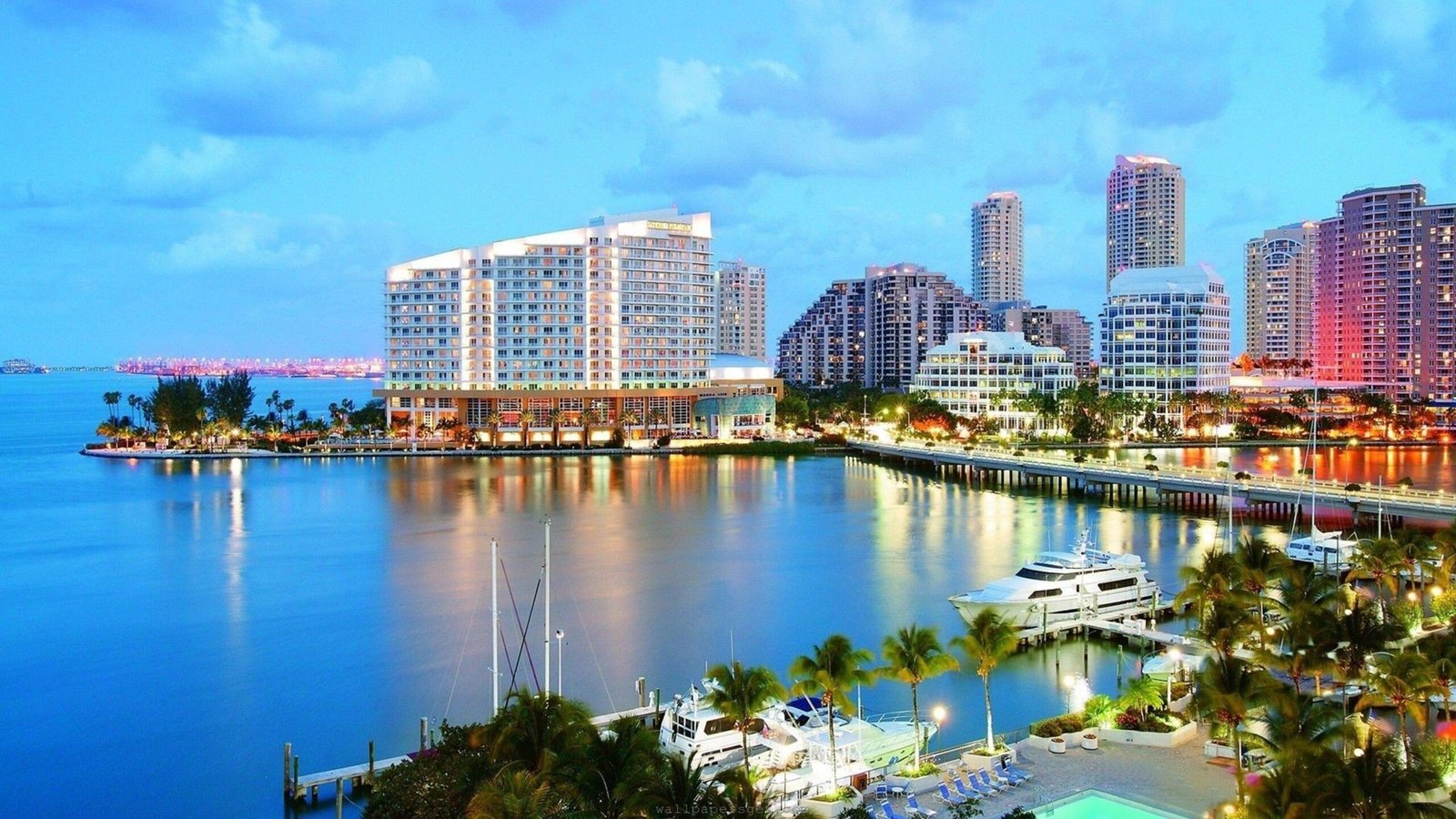 Miami Airport limo service with scenic waterfront skyline and luxury yachts view