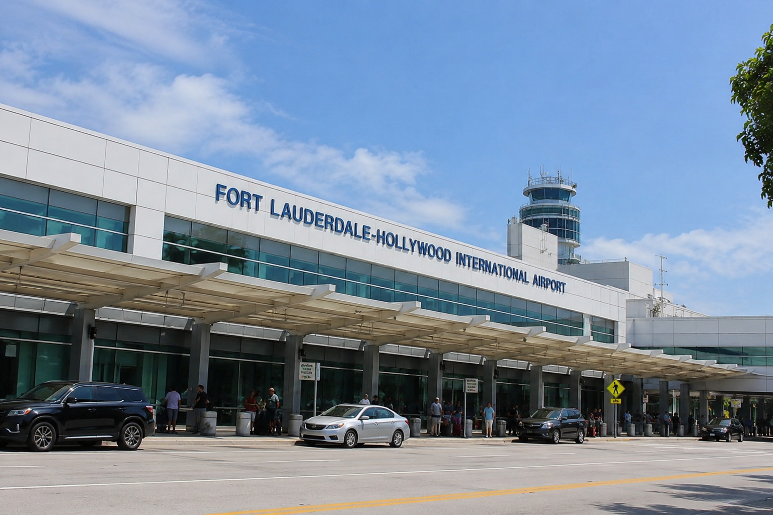 FLL airport car service with view of Fort Lauderdale-Hollywood International Airport terminal