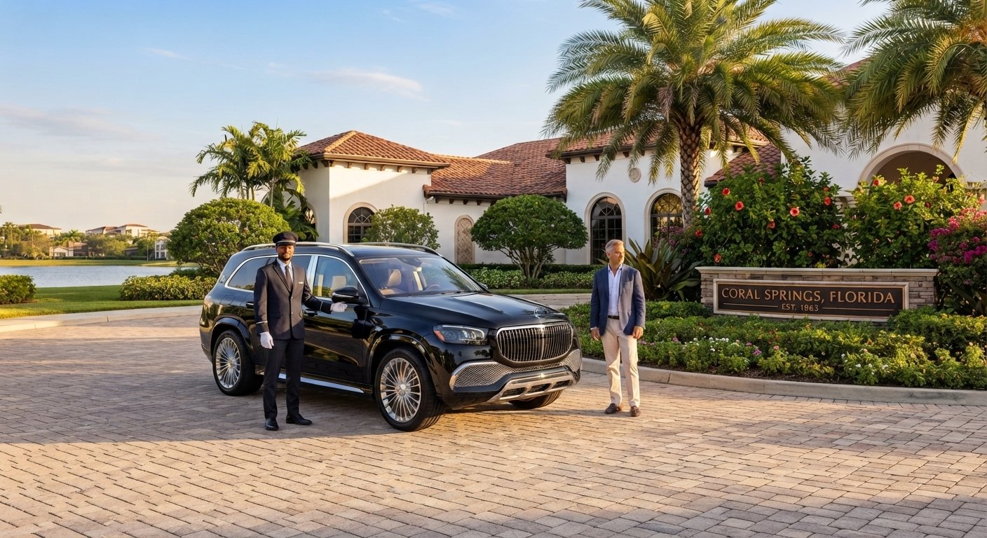 Limo Service Coral Springs with professional chauffeur and luxury black car