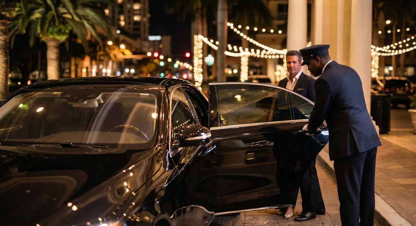 Aventura Limo Service with luxury chauffeur and black car