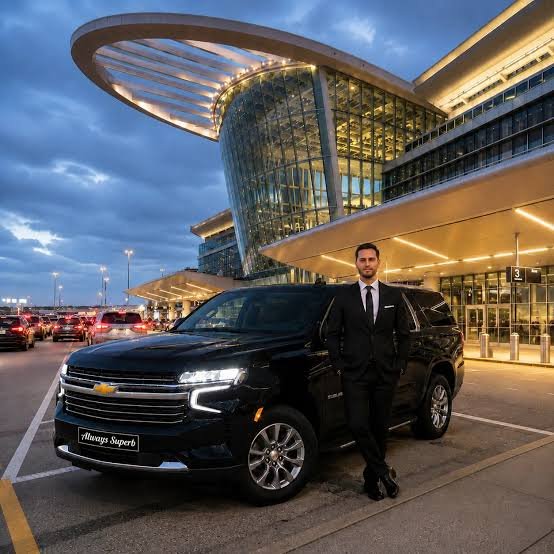 Orlando Airport car service with professional driver and luxury SUV at airport terminal