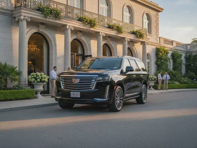 Weston Car Service with luxury SUV parked outside a grand estate